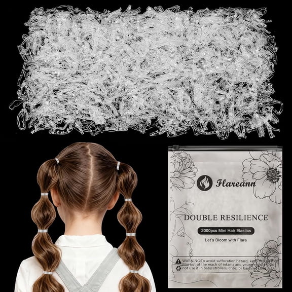 2000pcs Clear Elastic Hair Bands  Hair Ties, Rubber Hair Ties & Soft Hair Elastics, No-Snag Durable Accessories for Women & Girls