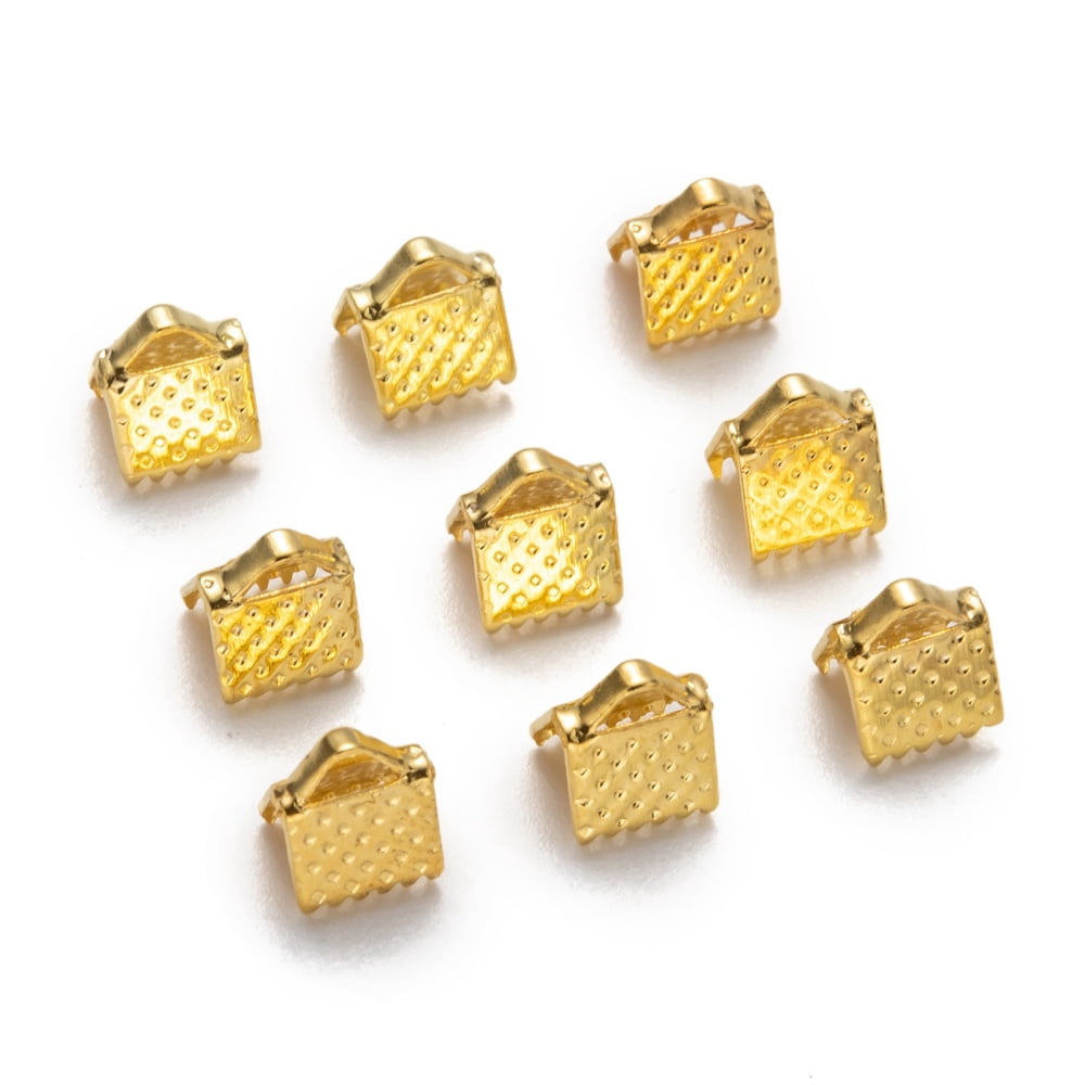 2000pcs Iron Ribbon Crimp Ends Golden 6x7mm hole: 2mm