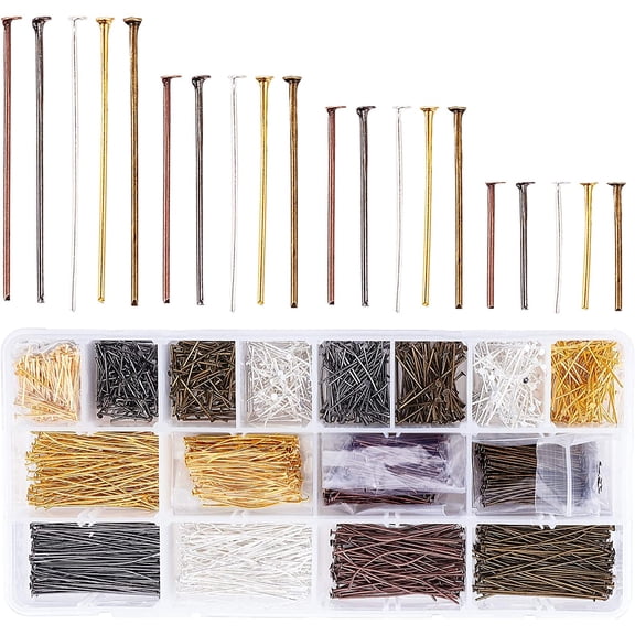 2000pcs Jewelry Head Pins 0.78/1.18/1.37/1.81 Inch Iron Flat Head Pins Headpins Jewelry Making Beading Pins Metal End Headpins for Charm Beads DIY Earrings and Bracelets Making 5 Colors
