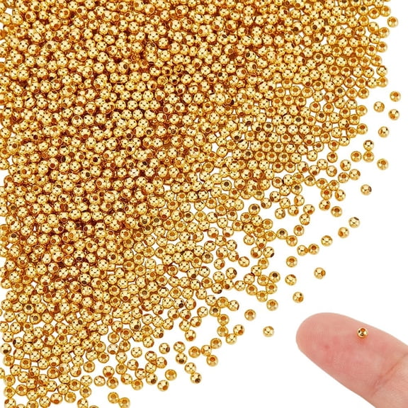 About 2000pcs Real 24K Gold Plated Spacer Beads Golden Round Metal Loose Beads 2.4mm Metal Crimp Bead Tiny Smooth Hollow Rondelle Bead for DIY Bracelet Jewelry Making Crafting