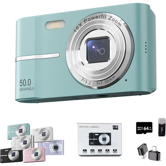 2000s Camera, 2000's Aesthetic Digital Camera, 50MP, Anti-Shake FHD 1080p Compact Camera for Photography, 2.4 Inch LCD Screen,16x Digital Zoom (Green)