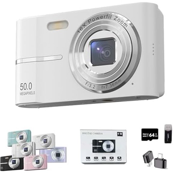 2000s Camera, 2000's Aesthetic Digital Camera, 50MP, Anti-Shake FHD 1080p Compact Camera for Photography, 2.4 Inch LCD Screen,16x Digital Zoom (White)