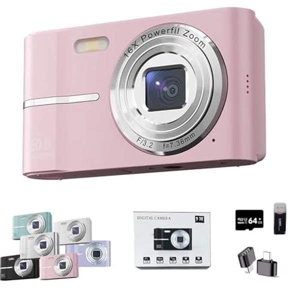 2000s Camera, 2000's Aesthetic Digital Camera, 50MP, Anti-Shake FHD 1080p Compact Camera for Photography, 2.4 Inch LCD Screen,16x Digital Zoom (Pink)