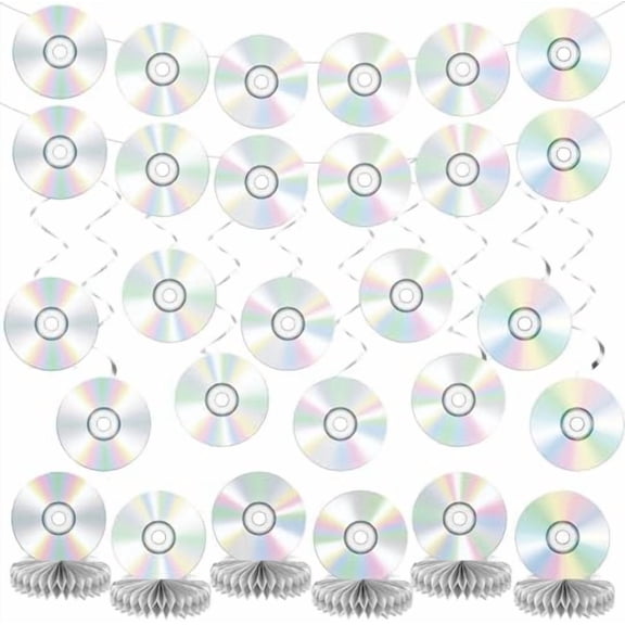 2000s Party Decorations Set 90's Y2k Birthday CD Paper Banners Retro 90s Theme Mix Garlands 1990s Hanging Swirl Honeycomb Centerpiece for Back to The 90 Y2k Throwback Music 2000s 90s Party Supplies