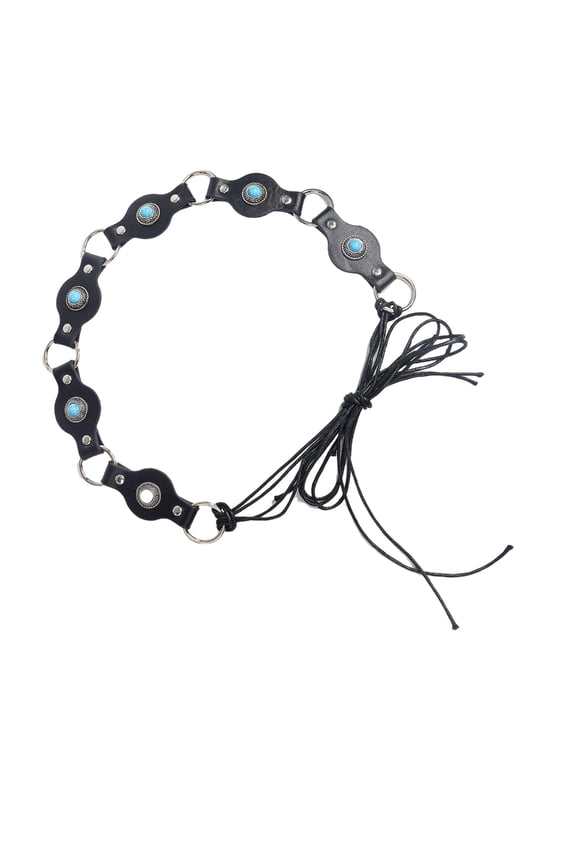 2000s Turquoises Decors Adjustable Waistband Wide Belt for Women Teens PU Western Disc Belt for Theme Event Dress