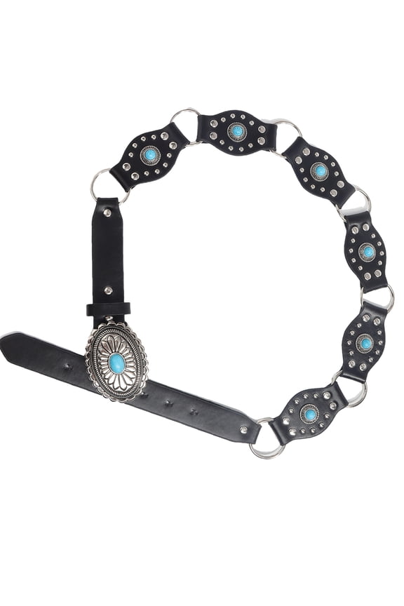 2000s Turquoises Decors Adjustable Waistband Wide Belt for Women Teens PU Western Disc Belt for Theme Event Dress