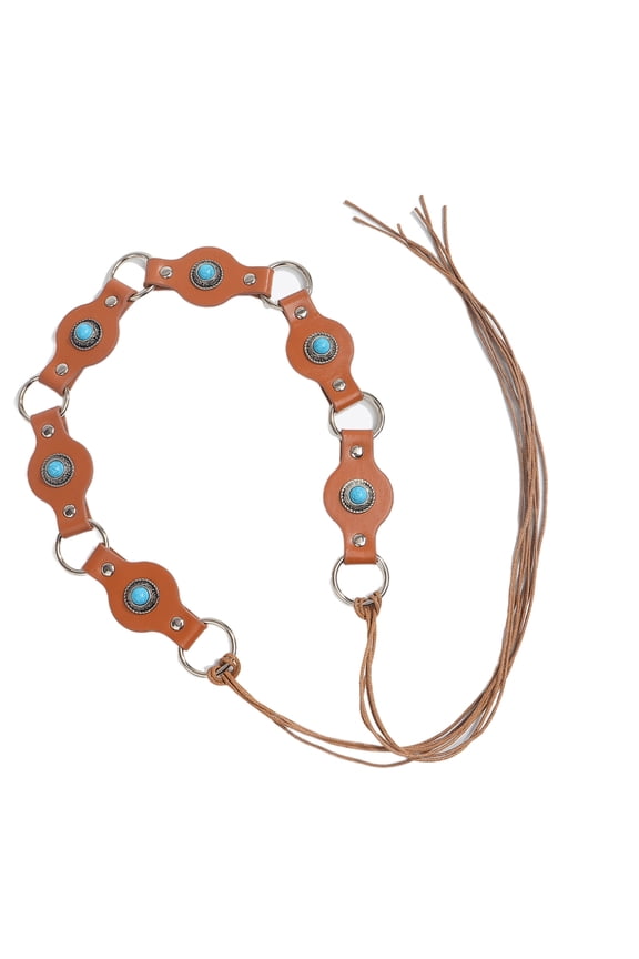 2000s Turquoises Decors Adjustable Waistband Wide Belt for Women Teens PU Western Disc Belt for Theme Event Dress