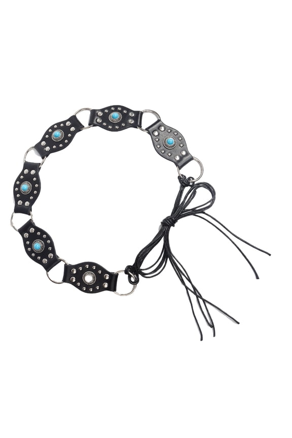 2000s Turquoises Decors Adjustable Waistband Wide Belt for Women Teens PU Western Disc Belt for Theme Event Dress