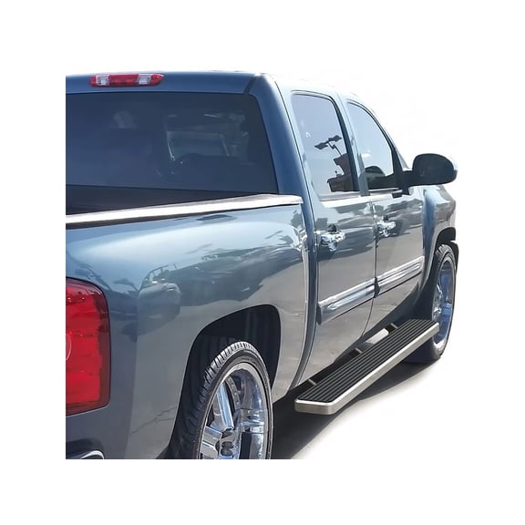 2001-2013 Chevy Silverado GMC Sierra 1500/1500HD Crew Cab 2001-2014 2500/2500HD/3500 Crew Cab (Excl. C/K Classic & S.S. Models) Hairline Finish 6 Inch Door to Door Side Bar Side Step Running Board