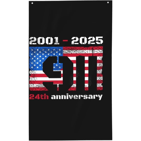 2001 2025 9 11 24th Anniversary Never Forget 3x5ft Premium Polyester Flag Vertical Single Sided with Reverse Image Bleed | Brass Grommets Ultra Lightweight for Patio/Lawn