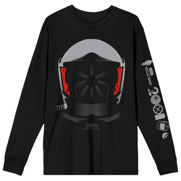 2001 A Space Odyssey Astronaut Helmet Crew Neck Long Sleeve Women's Black Tee-Medium