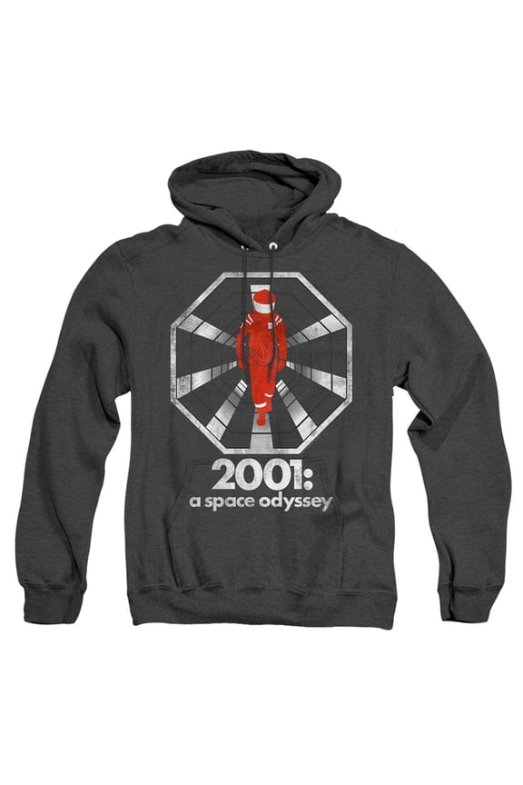 2001: A Space Odyssey Spaceman Logo Unisex Adult Pull-Over Heather Hoodie, Black Heather, 3X-Large