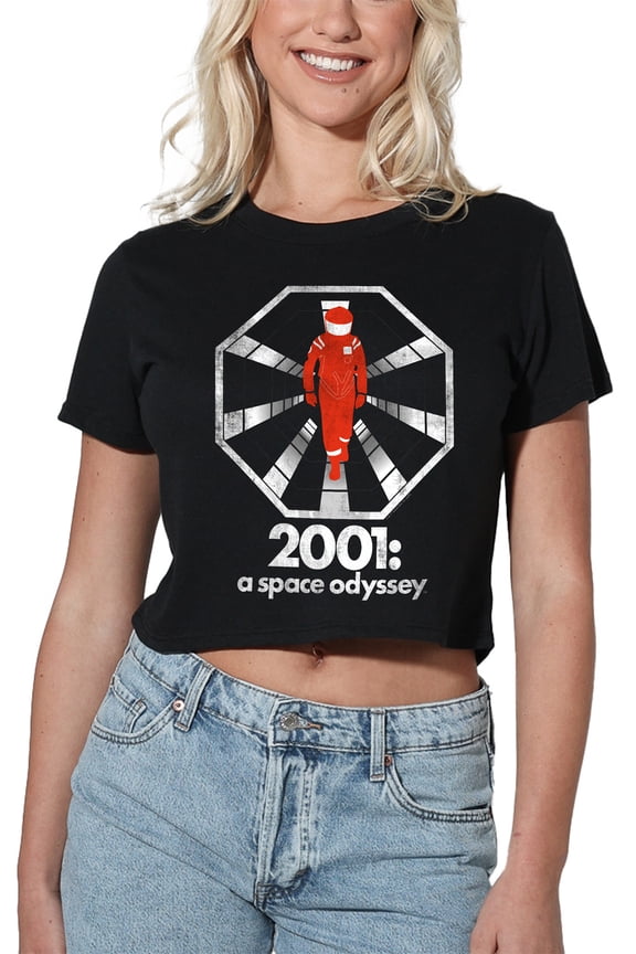 2001: A Space Odyssey Spaceman Logo Women's Crop Top T-Shirt, Black, Small