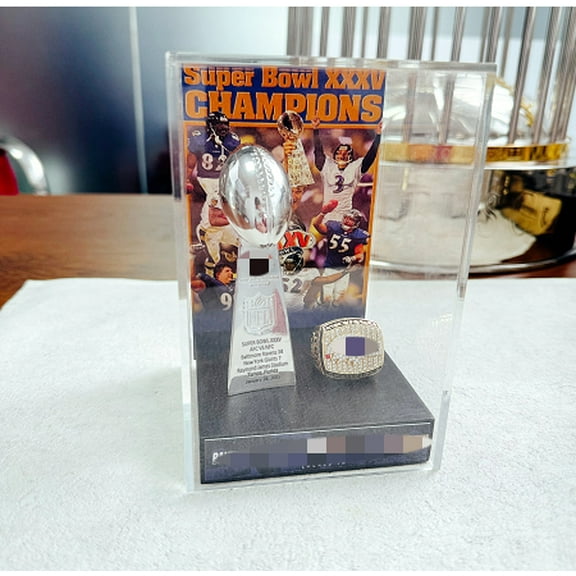 2001 Baltimore Ra Sup Bo XXXV Championship Replica Trophy+ Ring with Display Case Trendy Accessory Durable Collectible Championship Gift For Christmas Halloween Gifts.