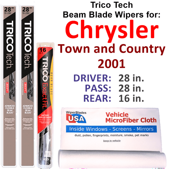 2001 Chrysler Town and Country Beam Blade Wipers (Set of 3) w/Rear Wiper