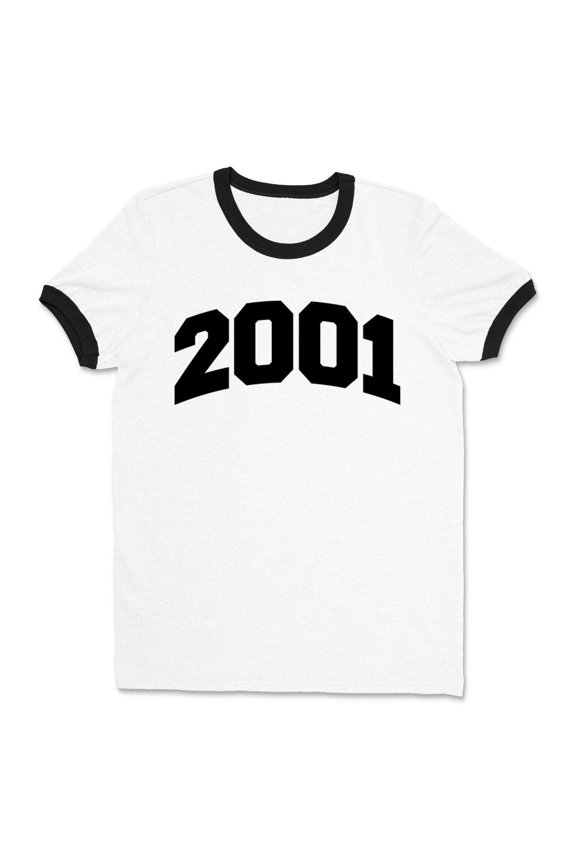2001 College Style Ringer Tee Shirt Unisex X-Large White/Black