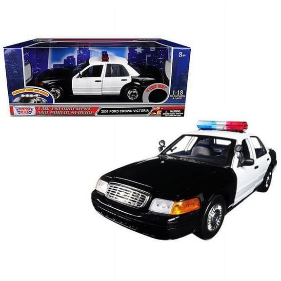 2001 Ford Crown Victoria Police Car Plain White with Flashing Light Bar, Front and Rear Lights and Sounds 1/18 Diecast Model Car by Motormax