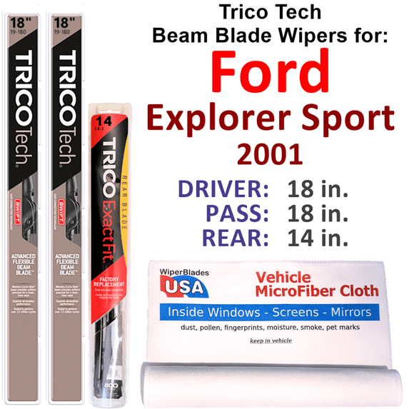 2001 Ford Explorer Sport Beam Blade Wipers (Set of 3) w/Rear Wiper