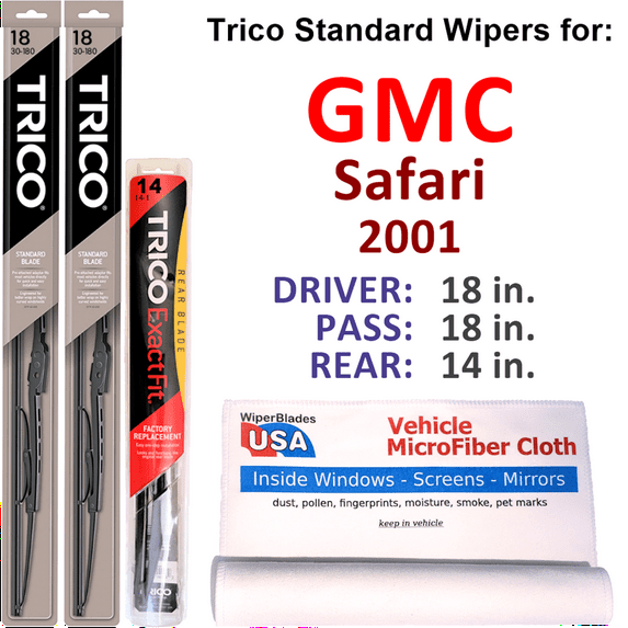 2001 GMC Safari Wiper Blades (Set of 3) w/Rear Wiper