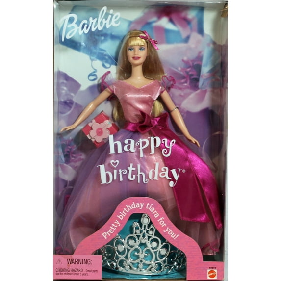 2001 Happy Birthday Barbie Doll with Pretty Birthday Tiara for You Mattel 54219