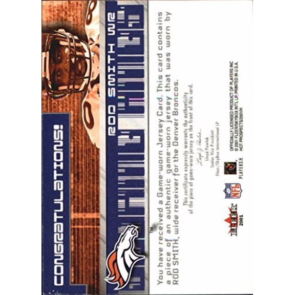 2001 Hot Prospects Scoring King Jerseys #43 Rod Smith Jersey NFL Football Trading Card