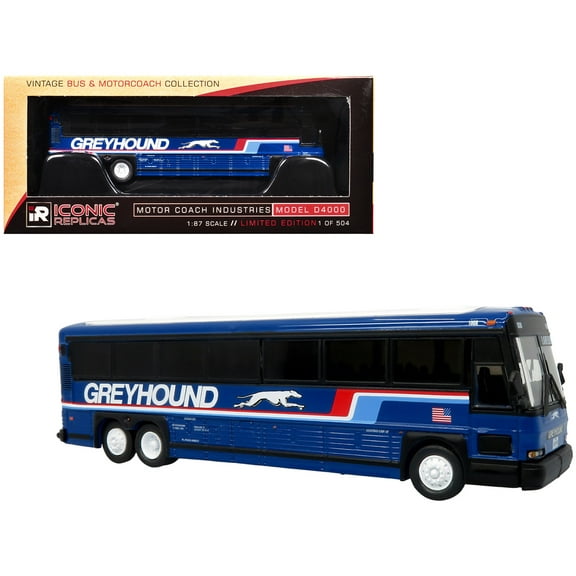 2001 MCI D4000 Coach Bus "Greyhound" Blue with Stripes Ltd Ed 1/87 (HO) Scale Die Cast Model by Iconic Replicas