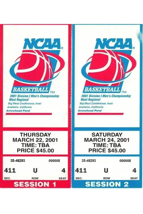 2001 NCAA Tournament West Regional semifinals Final ticket stubs Maryland Advances To Final 4