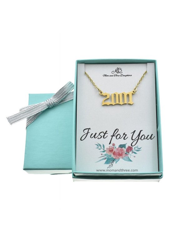 2001 Necklace in Gold Toned Stainless Steel. Birthday Gifts for Her. Year Necklace. Birthday Jewelry. Birth Year. Old English Year
