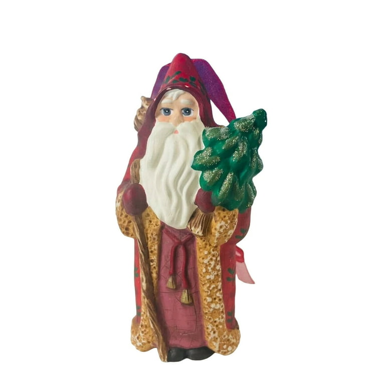 Vintage Christmas Old World Santa Claus Holding Christmas Tree