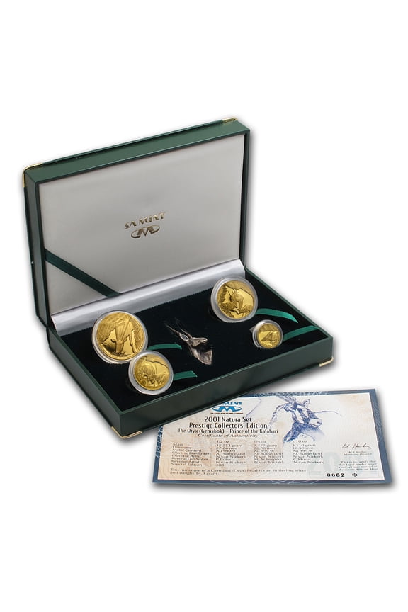 2001 South Africa 4-Coin Gold Natura Oryx Prestige Proof Set
