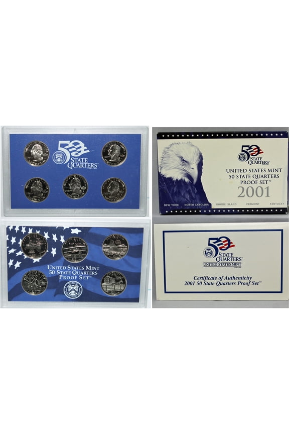 2001 U.S. Proof State Quarter Set Gem DCAM Clad - 5 Coins OGP