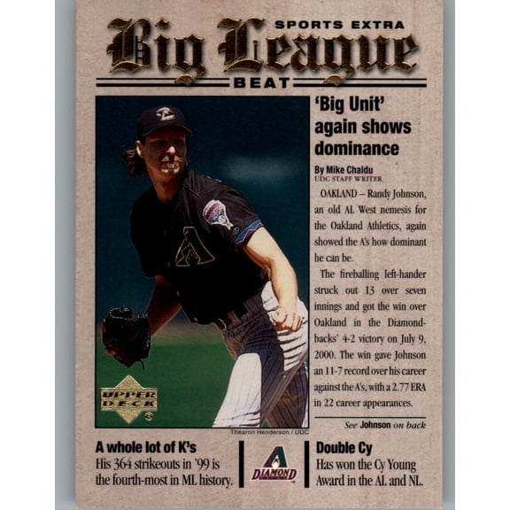 2001 Upper Deck Big League Beat #BB9 Randy Johnson MLB Baseball Trading Card