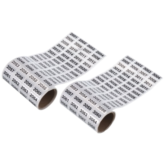 2001 to 3000, 3001 to 4000 Consecutive Number Stickers Inventory Label Black Numbers, Total 2000pcs