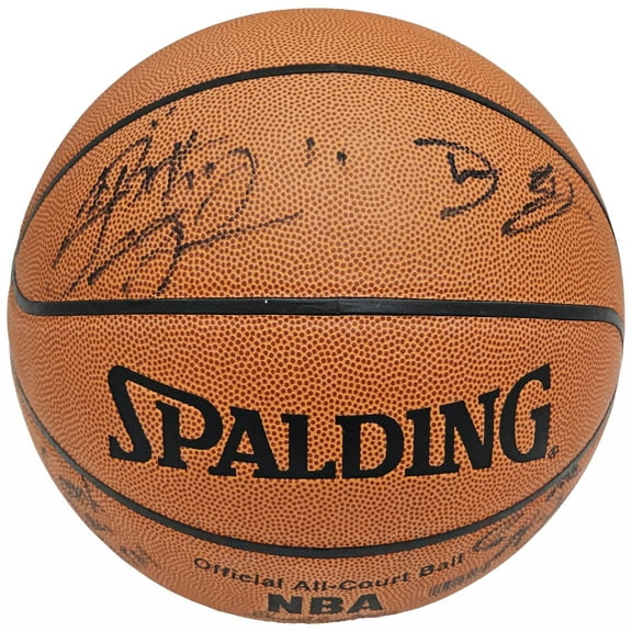 2002-03 St. Vincent-St. Mary Fighting Irish Multi Signed Autographed Basketball With 8 Total Signatures Including LeBron "King" James High School Signature PSA/DNA #AI01382