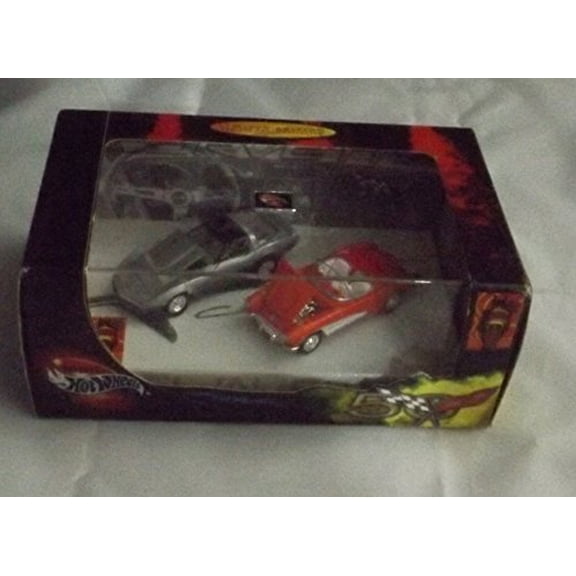 2002 100% Hot Wheels 50th Anniversary of Corvette Set of 2 - 1957 Corvette Silver/Black & 1982 Corvette Red/White