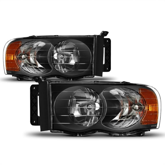 2002 2003 2004 2005 Dodge Ram 1500 2500 3500 Black Headlights Headlamps Set L+R