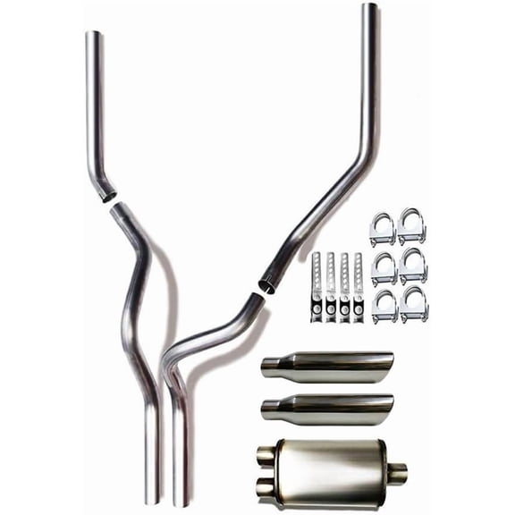 Colt Exhaust Stainless Steel Universal Mandrel Dual Pipe & Single Chamber Muffler with Rolled Edge Angle Cut Tips Fits Ram 1500 2018