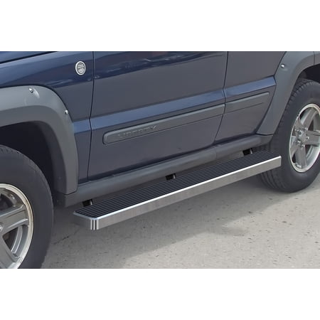 2002-2007 Jeep Liberty (Without Mudflaps,Factory Rock Rails Must Be Removed If Equipped And Cannot Be Reinstalled) Hairline Finish 5 Inch Door to Door Side Bar Side Step Running Board