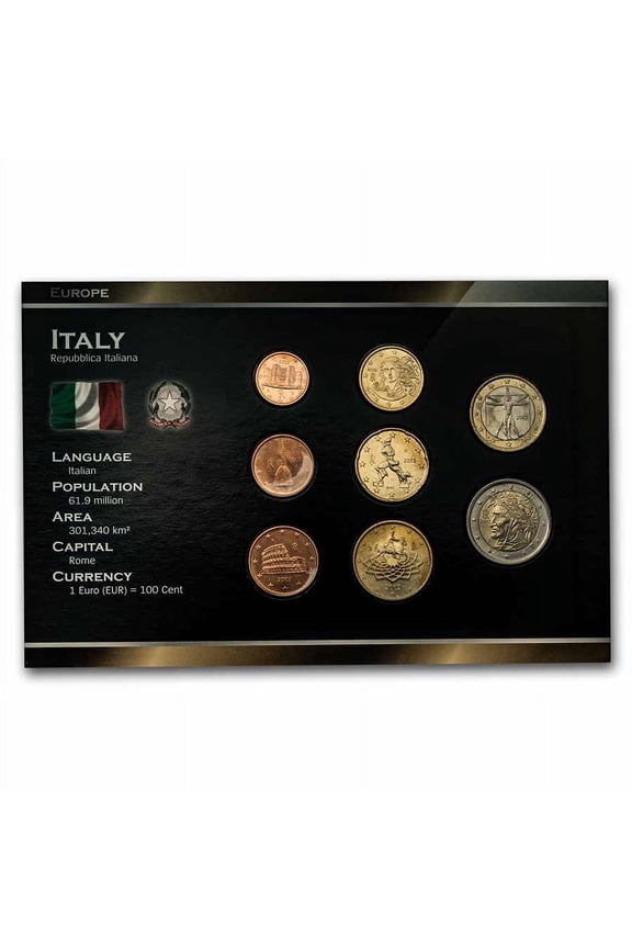 2002 Italy 1 Cent-2 Euro 8-Coin Euro Set BU