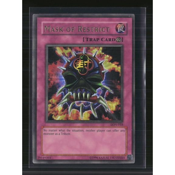 2002 Labyrinth of Nightmare Mask of Restrict Super Rare Continuous Trap Card #LON-018