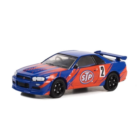 2002 Nissan Skyline GT-R (R34) #2, Blue /Red - Greenlight 41150D/48 - 1/64 Scale Diecast Car