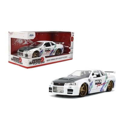 Jada Toys JDM Tuners 1:24 Die-Cast 2002 Nissan Skyline GT-R (R34), Opening Doors, Detailed Interior, Rubber Tires, Collectible for Ages 8+(Glossy White)