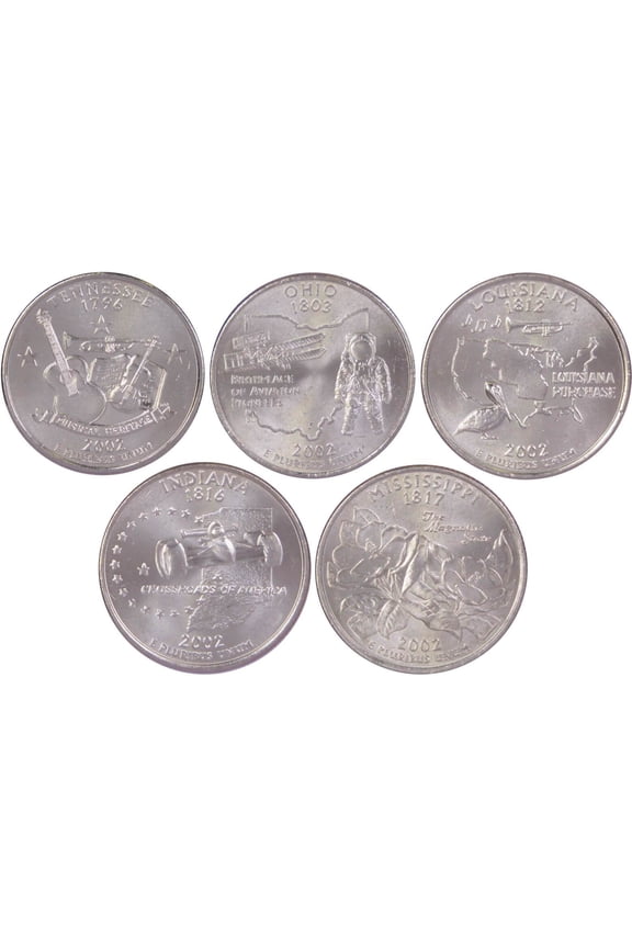 2002 P State Quarter 5 Coin Set BU Uncirculated Mint State 25c Collectible