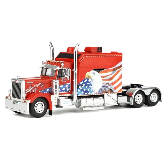 2002 Peterbilt 379 Custom Truck Tractor Red with Patriotic Graphics 1/64 Diecast Model by IXO Models
