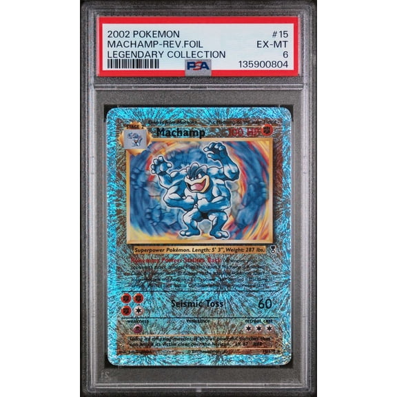 Graded 2002 Pokemon Legendary Collection Machamp Rev Foil PSA 6 #15 Trading Card