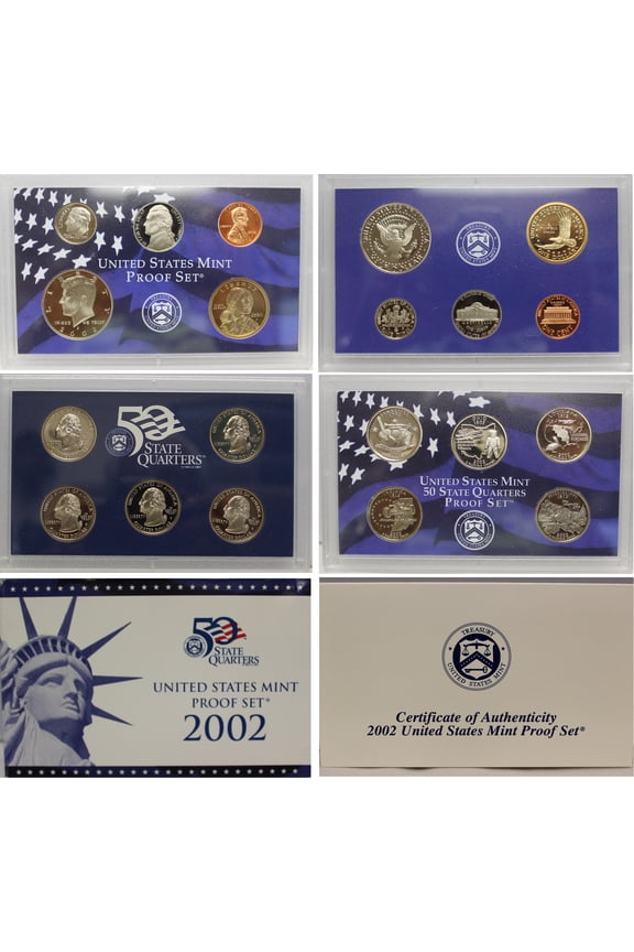 2002 Proof Set - U.S. Mint 10-Coin Clad Set - Includes State Quarters, COA & OGP