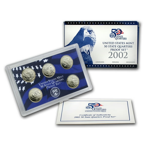 2002 U.S. Proof State Quarter Set Gem DCAM Clad - 5 Coins OGP