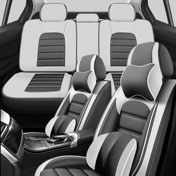 2002 for TOYOTA 4RUNNER Car Seat Cover, Gray and White Car Seat Covers, Faux Leather Full Set of 5 Seats With a Headrest and Lumbar Support Waterproof, Give Your Interior a New Look