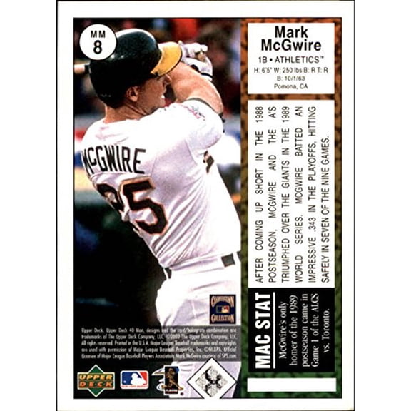2002 Upper Deck 40-Man Mark McGwire Flashbacks #MM8 Mark McGwire A's MLB Baseball Trading Card