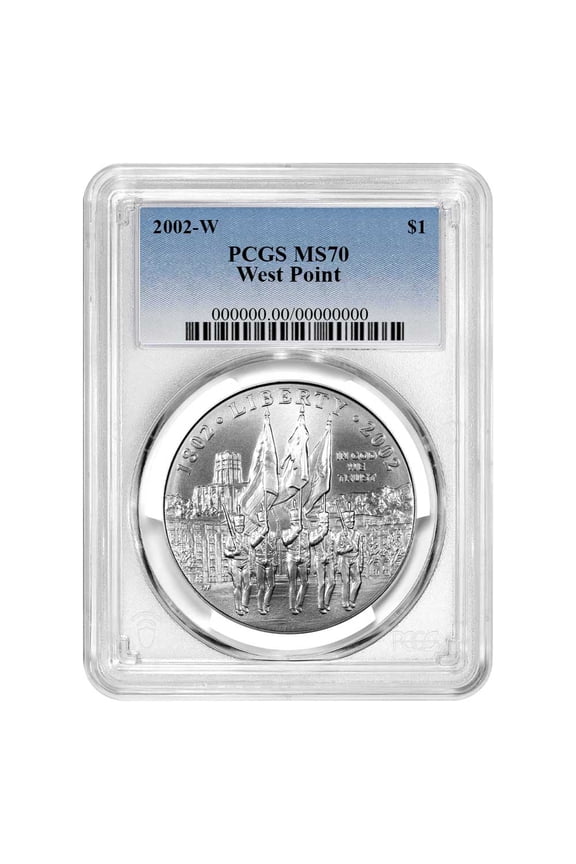 2002-W $1 UNC West Point Silver Commemorative PCGS MS70 Blue Label